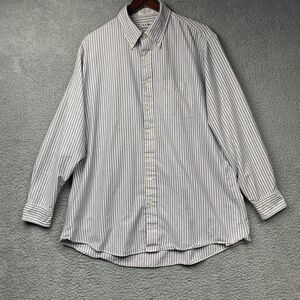 L.L. Bean Shirt Mens 18-36 Blue White Striped Button Down Pocket Classic 90s